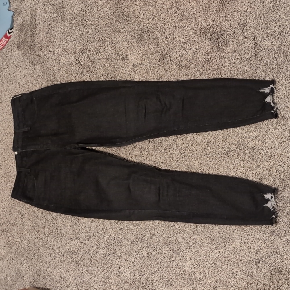 Black Denim Distressed Cuff Skinny Jean
